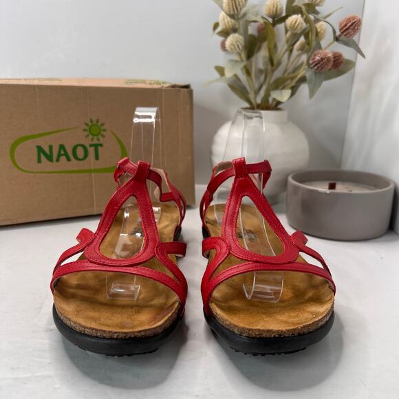 Naot Dorith Strappy Comfort Flat Sandal Leather Kiss Red Women's US 10 EU 41 - Picture 3 of 11
